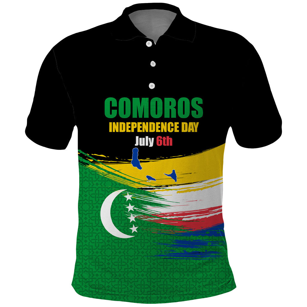 Comoros Independence Day Polo Shirt Comorian Flag Brush Stroke National Pride Graphic