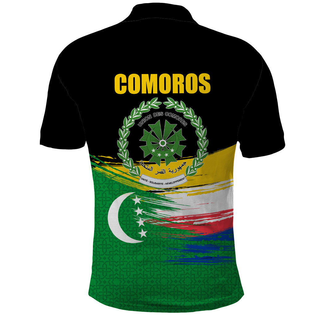 Comoros Independence Day Polo Shirt Comorian Flag Brush Stroke National Pride Graphic