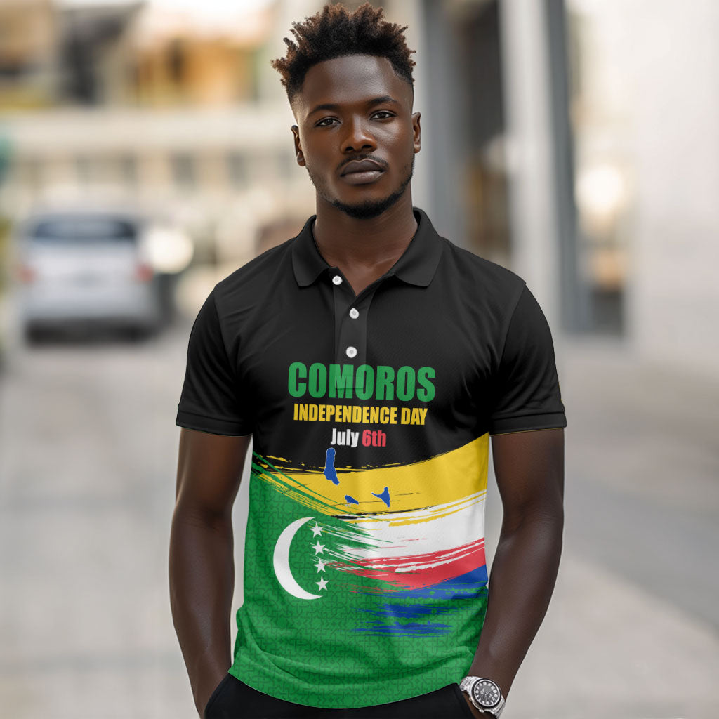 Comoros Independence Day Polo Shirt Comorian Flag Brush Stroke National Pride Graphic