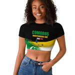 Comoros Independence Day Raglan Cropped T shirt Comorian Flag Brush Stroke National Pride Graphic