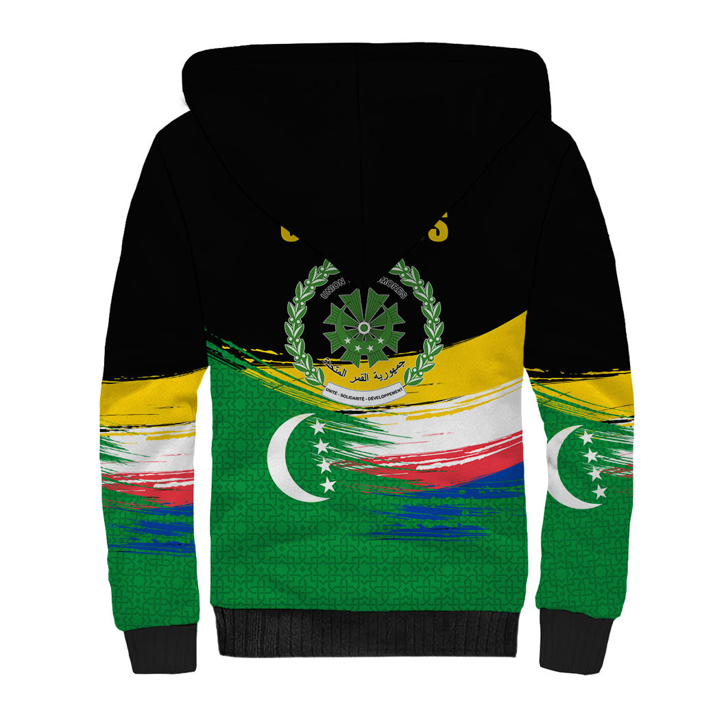 Comoros Independence Day Sherpa Hoodie Comorian Flag Brush Stroke National Pride Graphic