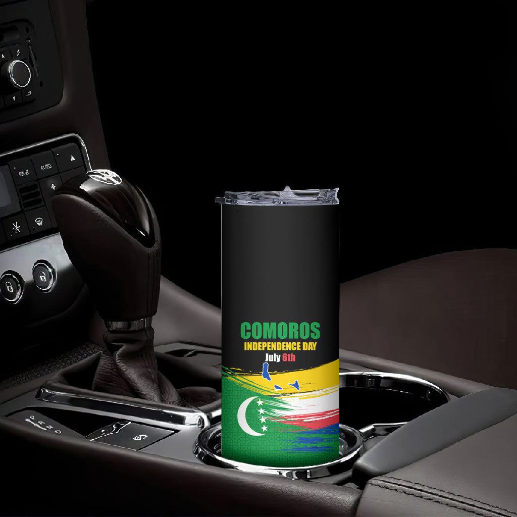 Comoros Independence Day Skinny Tumbler Comorian Flag Brush Stroke National Pride Graphic