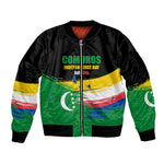 Comoros Independence Day Sleeve Zip Bomber Jacket Comorian Flag Brush Stroke National Pride Graphic
