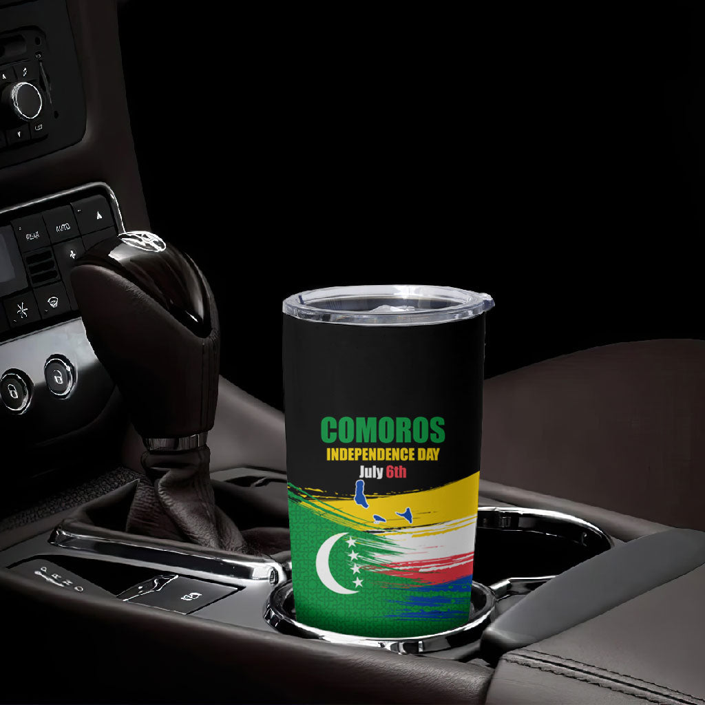Comoros Independence Day Tumbler Cup Comorian Flag Brush Stroke National Pride Graphic