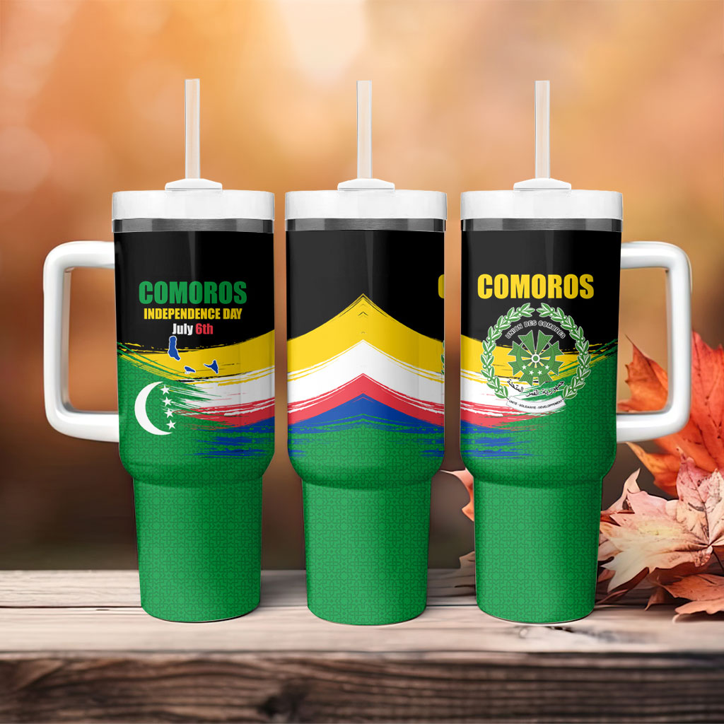 Comoros Independence Day Tumbler With Handle Comorian Flag Brush Stroke National Pride Graphic