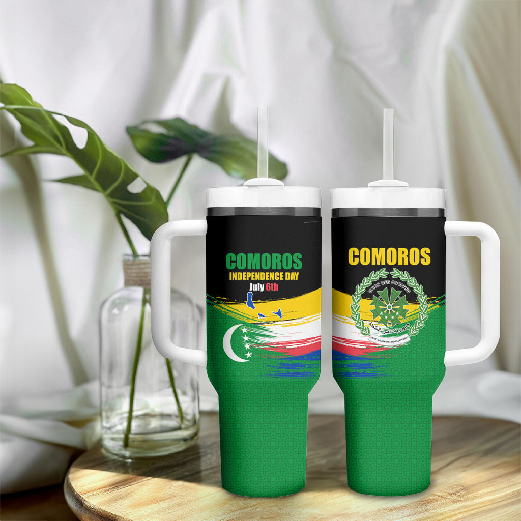 Comoros Independence Day Tumbler With Handle Comorian Flag Brush Stroke National Pride Graphic