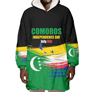 Comoros Independence Day Wearable Blanket Hoodie Comorian Flag Brush Stroke National Pride Graphic