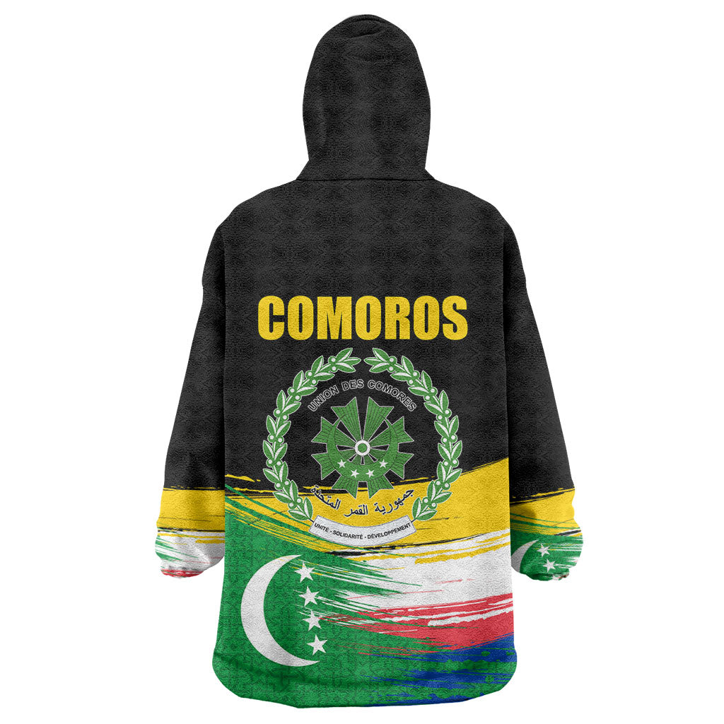 Comoros Independence Day Wearable Blanket Hoodie Comorian Flag Brush Stroke National Pride Graphic
