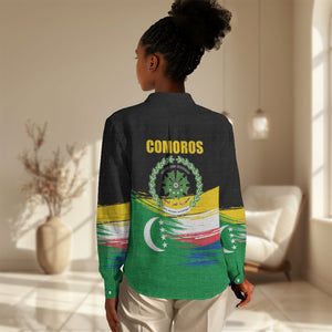 Comoros Independence Day Women Casual Shirt Comorian Flag Brush Stroke National Pride Graphic