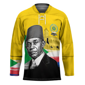 Personalized Comoros Independence Day Hockey Jersey Ahmed Abdallah Vintage Portrait Sketch