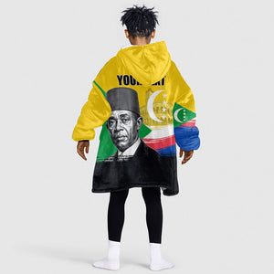 Personalized Comoros Independence Day Kid Wearable Blanket Hoodie Ahmed Abdallah Vintage Portrait Sketch