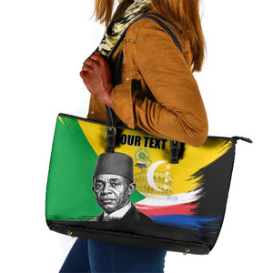 Personalized Comoros Independence Day Leather Tote Bag Ahmed Abdallah Vintage Portrait Sketch