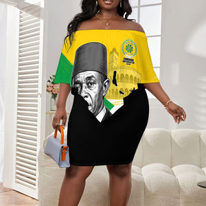 Personalized Comoros Independence Day Off Shoulder Short Dress Ahmed Abdallah Vintage Portrait Sketch