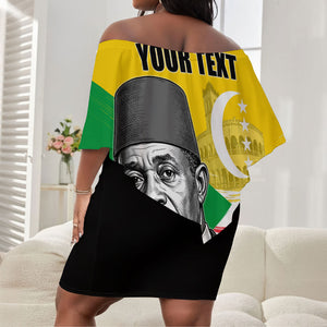 Personalized Comoros Independence Day Off Shoulder Short Dress Ahmed Abdallah Vintage Portrait Sketch