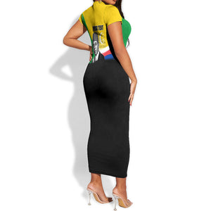 Personalized Comoros Independence Day Short Sleeve Bodycon Dress Ahmed Abdallah Vintage Portrait Sketch