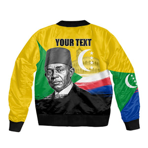 Personalized Comoros Independence Day Sleeve Zip Bomber Jacket Ahmed Abdallah Vintage Portrait Sketch