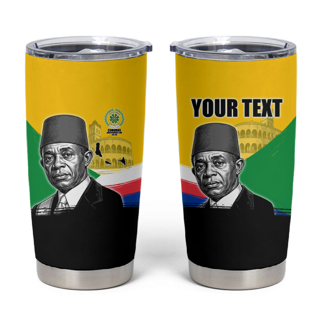 Personalized Comoros Independence Day Tumbler Cup Ahmed Abdallah Vintage Portrait Sketch