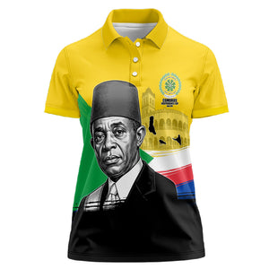 Personalized Comoros Independence Day Women Polo Shirt Ahmed Abdallah Vintage Portrait Sketch
