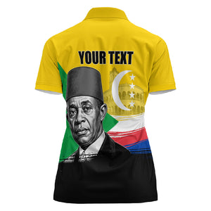 Personalized Comoros Independence Day Women Polo Shirt Ahmed Abdallah Vintage Portrait Sketch