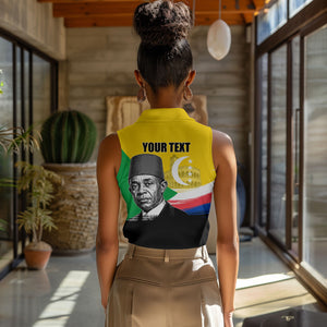 Personalized Comoros Independence Day Women Sleeveless Polo Shirt Ahmed Abdallah Vintage Portrait Sketch