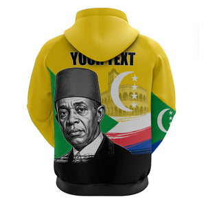 Personalized Comoros Independence Day Zip Hoodie Ahmed Abdallah Vintage Portrait Sketch