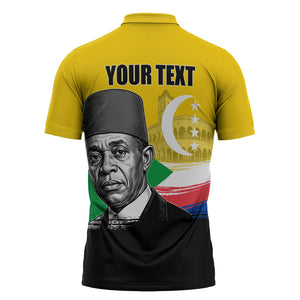 Personalized Comoros Independence Day Zipper Polo Shirt Ahmed Abdallah Vintage Portrait Sketch