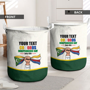 Personalized Comoros Independence Day Laundry Basket July 6th National Pride Flag Graphic With Heritage Emblem