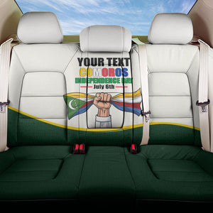 Personalized Comoros Independence Day Back Car Seat Cover July 6th National Pride Flag Graphic With Heritage Emblem
