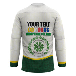 Personalized Comoros Independence Day Hockey Jersey July 6th National Pride Flag Graphic With Heritage Emblem
