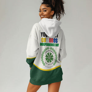 Personalized Comoros Independence Day Hoodie Dress July 6th National Pride Flag Graphic With Heritage Emblem