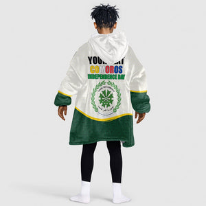 Personalized Comoros Independence Day Kid Wearable Blanket Hoodie July 6th National Pride Flag Graphic With Heritage Emblem