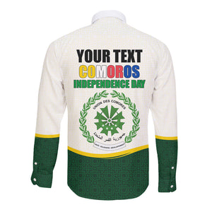 Personalized Comoros Independence Day Long Sleeve Button Shirt July 6th National Pride Flag Graphic With Heritage Emblem