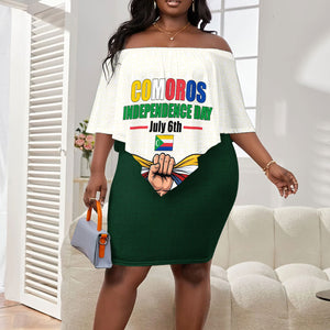 Personalized Comoros Independence Day Off Shoulder Short Dress July 6th National Pride Flag Graphic With Heritage Emblem