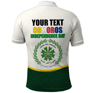 Personalized Comoros Independence Day Polo Shirt July 6th National Pride Flag Graphic With Heritage Emblem
