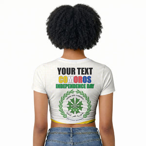 Personalized Comoros Independence Day Raglan Cropped T shirt July 6th National Pride Flag Graphic With Heritage Emblem