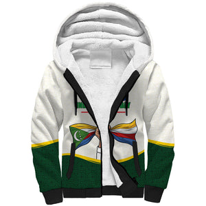 Personalized Comoros Independence Day Sherpa Hoodie July 6th National Pride Flag Graphic With Heritage Emblem