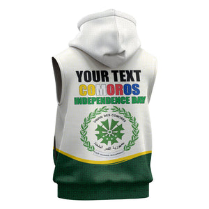 Personalized Comoros Independence Day Sleeveless Hoodie July 6th National Pride Flag Graphic With Heritage Emblem