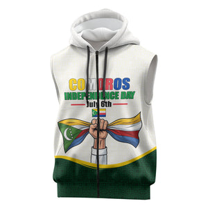 Personalized Comoros Independence Day Sleeveless Zip Hoodie July 6th National Pride Flag Graphic With Heritage Emblem