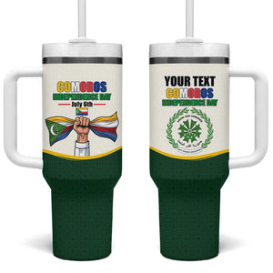 Personalized Comoros Independence Day Tumbler With Handle July 6th National Pride Flag Graphic With Heritage Emblem