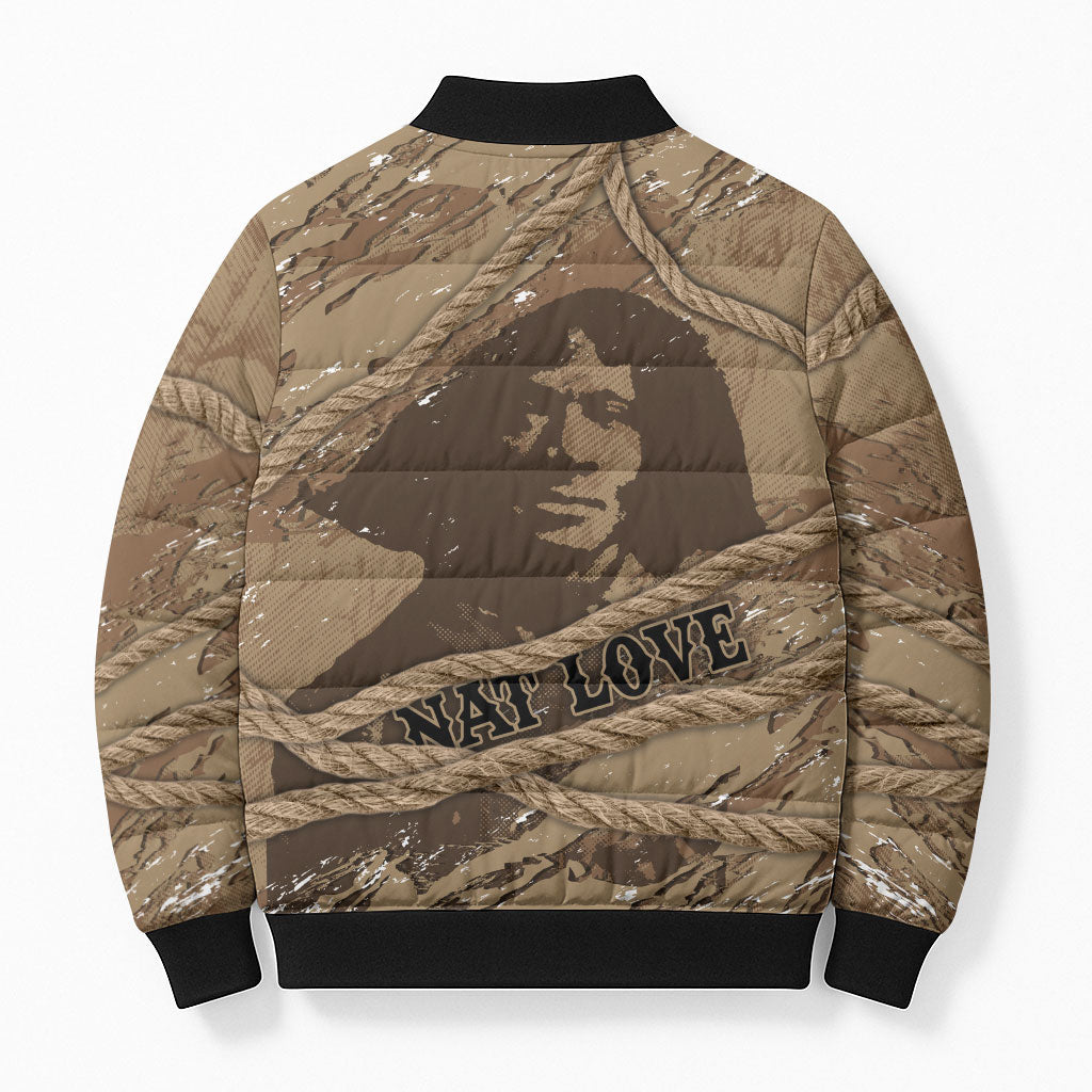 Black Cowboy Nat Love Bomber Puffer Jacket Vintage Western Portrait Lasso