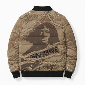 Black Cowboy Nat Love Bomber Puffer Jacket Vintage Western Portrait Lasso