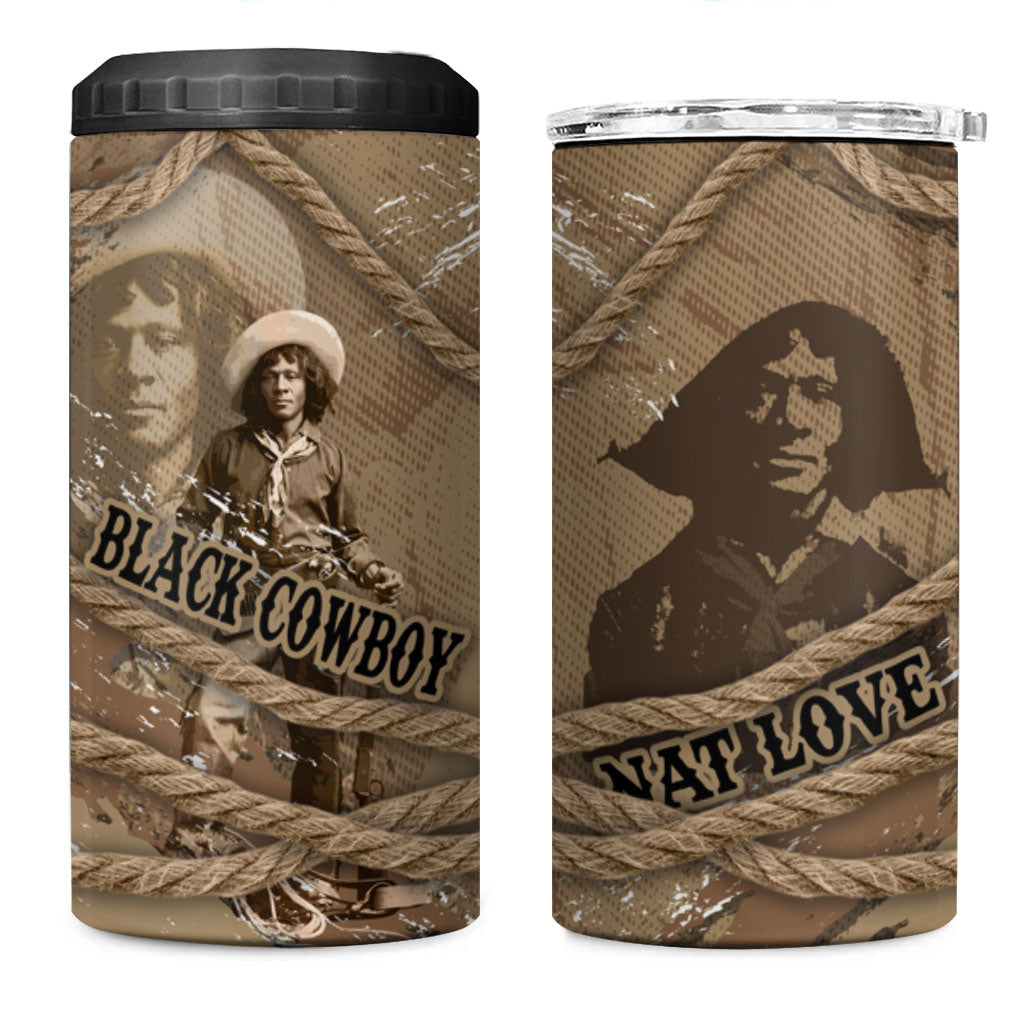Black Cowboy Nat Love 4 in 1 Can Cooler Tumbler Vintage Western Portrait Lasso