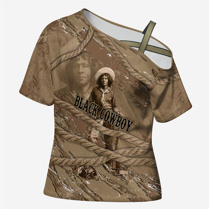 Black Cowboy Nat Love Cross Shoulder Shirt Vintage Western Portrait Lasso
