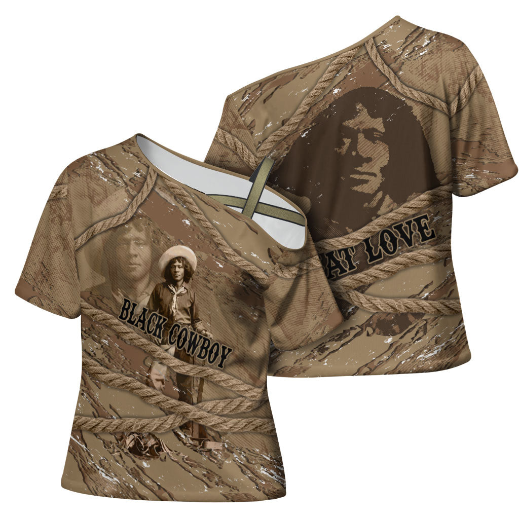 Black Cowboy Nat Love Cross Shoulder Shirt Vintage Western Portrait Lasso