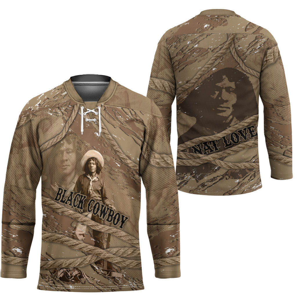 Black Cowboy Nat Love Hockey Jersey Vintage Western Portrait Lasso