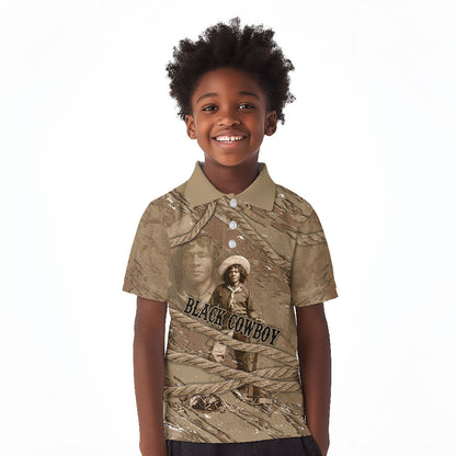 Black Cowboy Nat Love Kid Polo Shirt Vintage Western Portrait Lasso