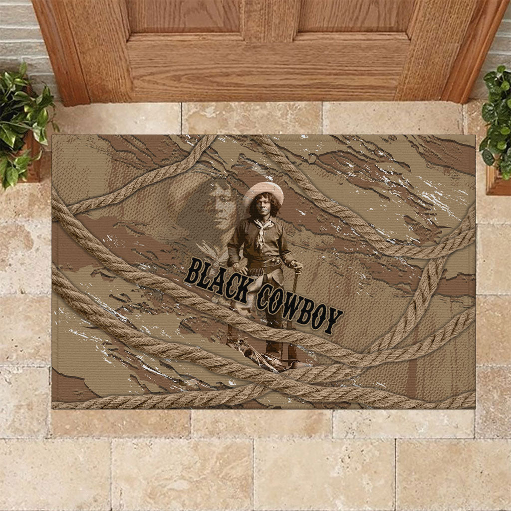 Black Cowboy Nat Love Rubber Doormat Vintage Western Portrait Lasso