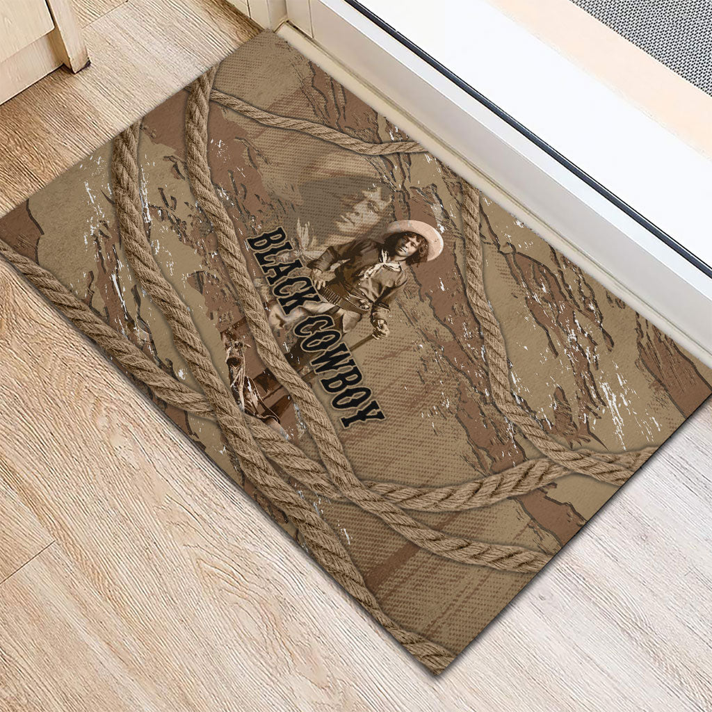Black Cowboy Nat Love Rubber Doormat Vintage Western Portrait Lasso