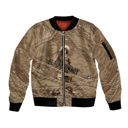 Black Cowboy Nat Love Sleeve Zip Bomber Jacket Vintage Western Portrait Lasso
