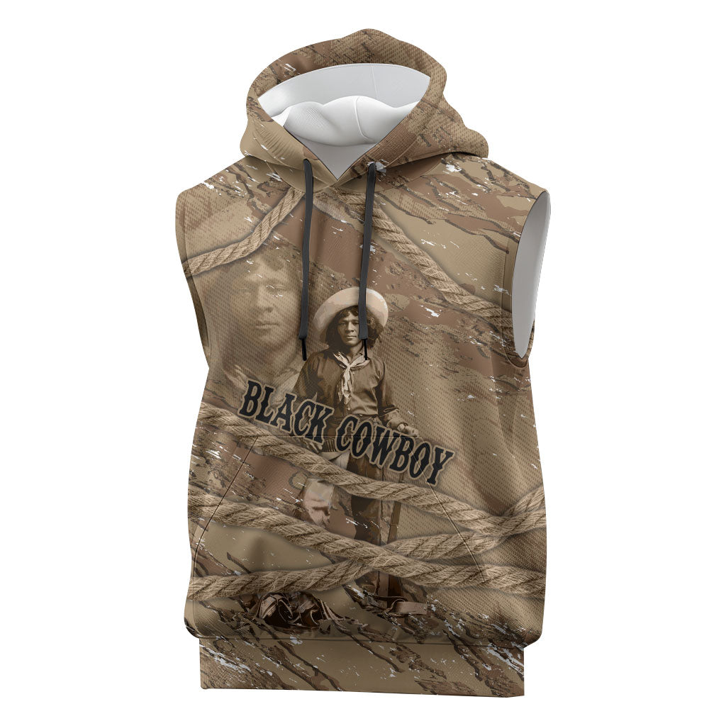 Black Cowboy Nat Love Sleeveless Hoodie Vintage Western Portrait Lasso